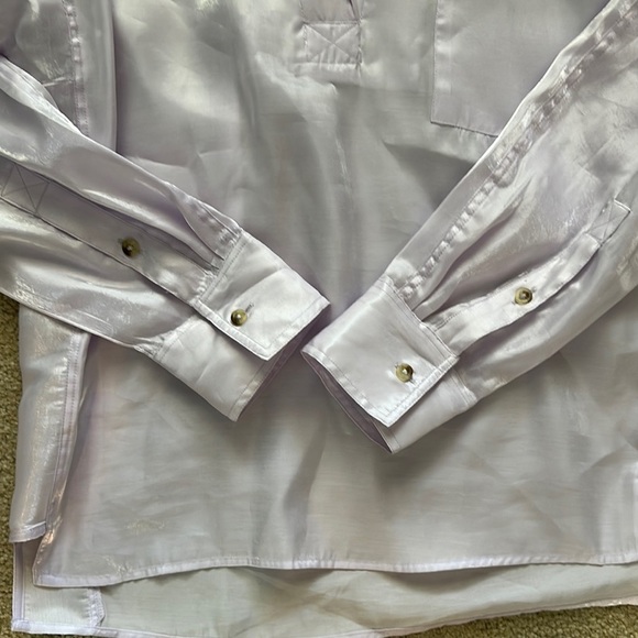 Pilcro Anthropologie Long Sleeve Lilac Popover Blouse Medium Chic Shimmer - Picture 12 of 12